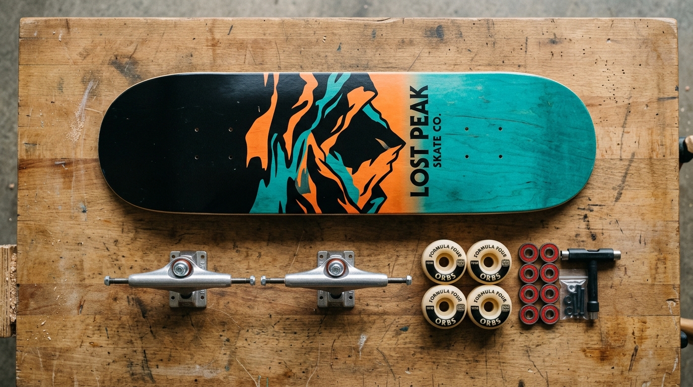 Composants de skateboard deck trucks roues et roulements disposés