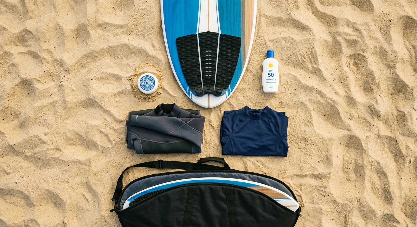 Équipement skimboard avec planche wax combinaison et housse