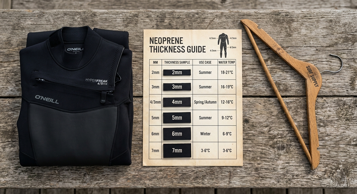 Vue de dessus a plat: combinaison neoprene, guide d epaisseur et cintre sur bois