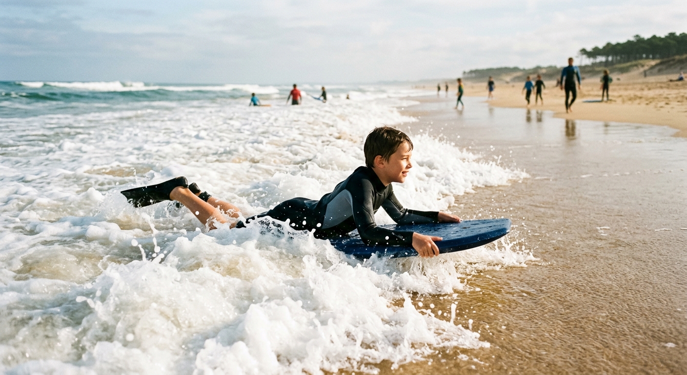 Débutant bodyboard prenant une mousse à Hossegor