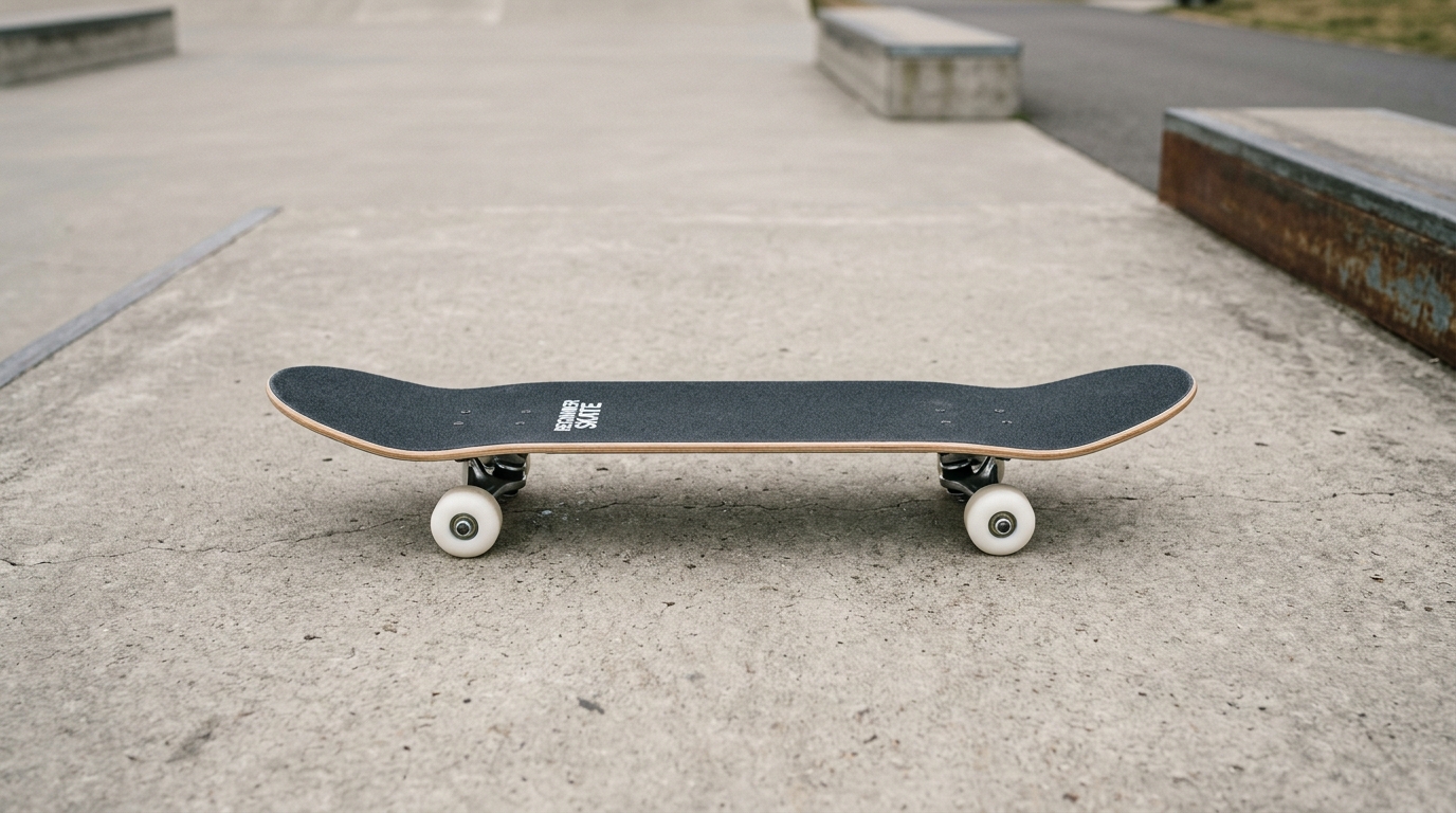 Skateboard complet débutant posé sur un sol en béton