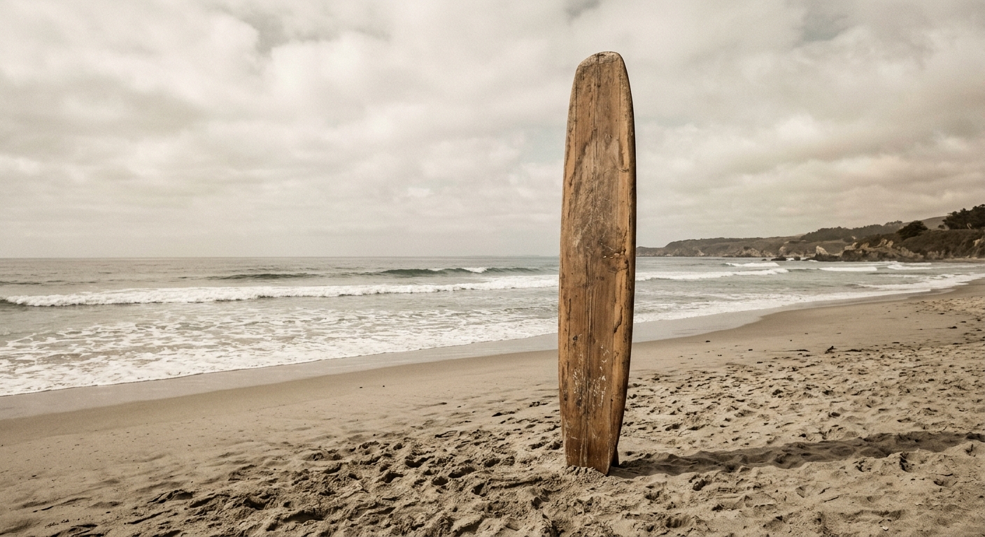 Planche olo hawaïenne en bois des années 1920 sur sable