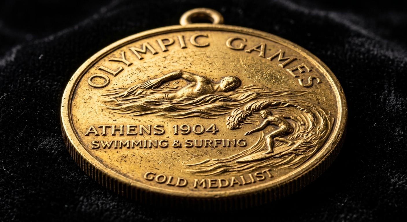 Gros plan macro sur médaille olympique vintage en or