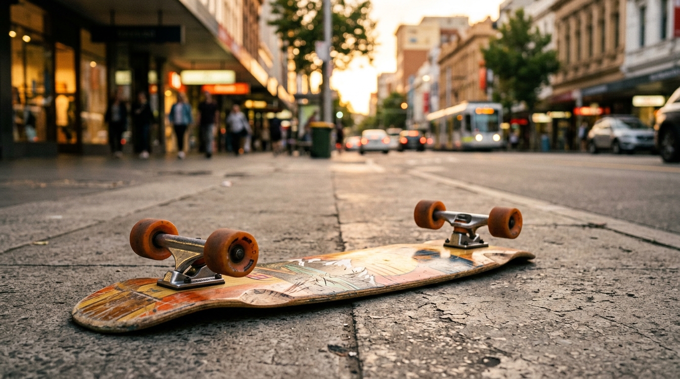 Longboard posé sur un sol urbain en pleine rue