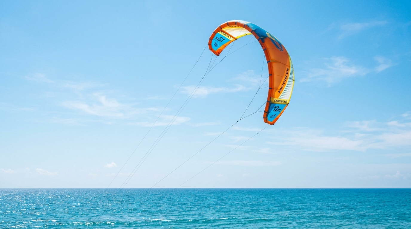 Aile de kitesurf colorée volant dans le ciel au-dessus de la mer