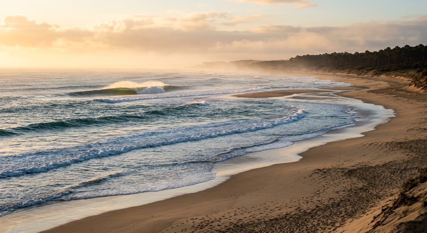 Plage La Graviere Hossegor à l'aube avec vague tubulaire