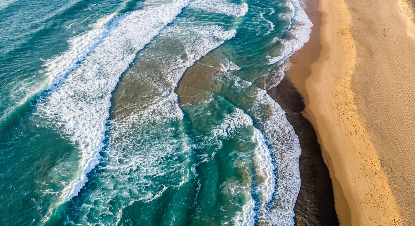 Vue aérienne des bancs de sable de La Gravière à Hossegor