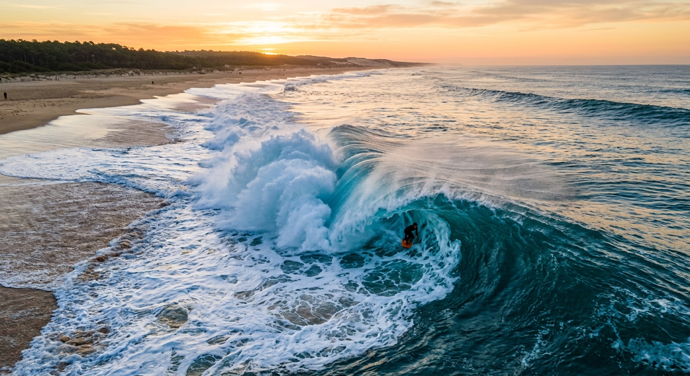 Vague de shore break à La Gravière Hossegor