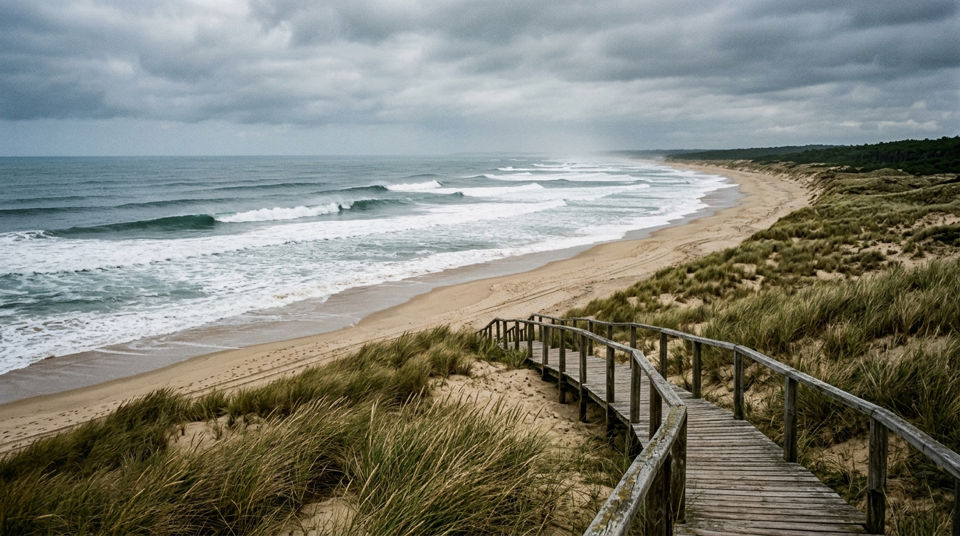 Plage et vagues d'un spot de surf de la côte atlantique française