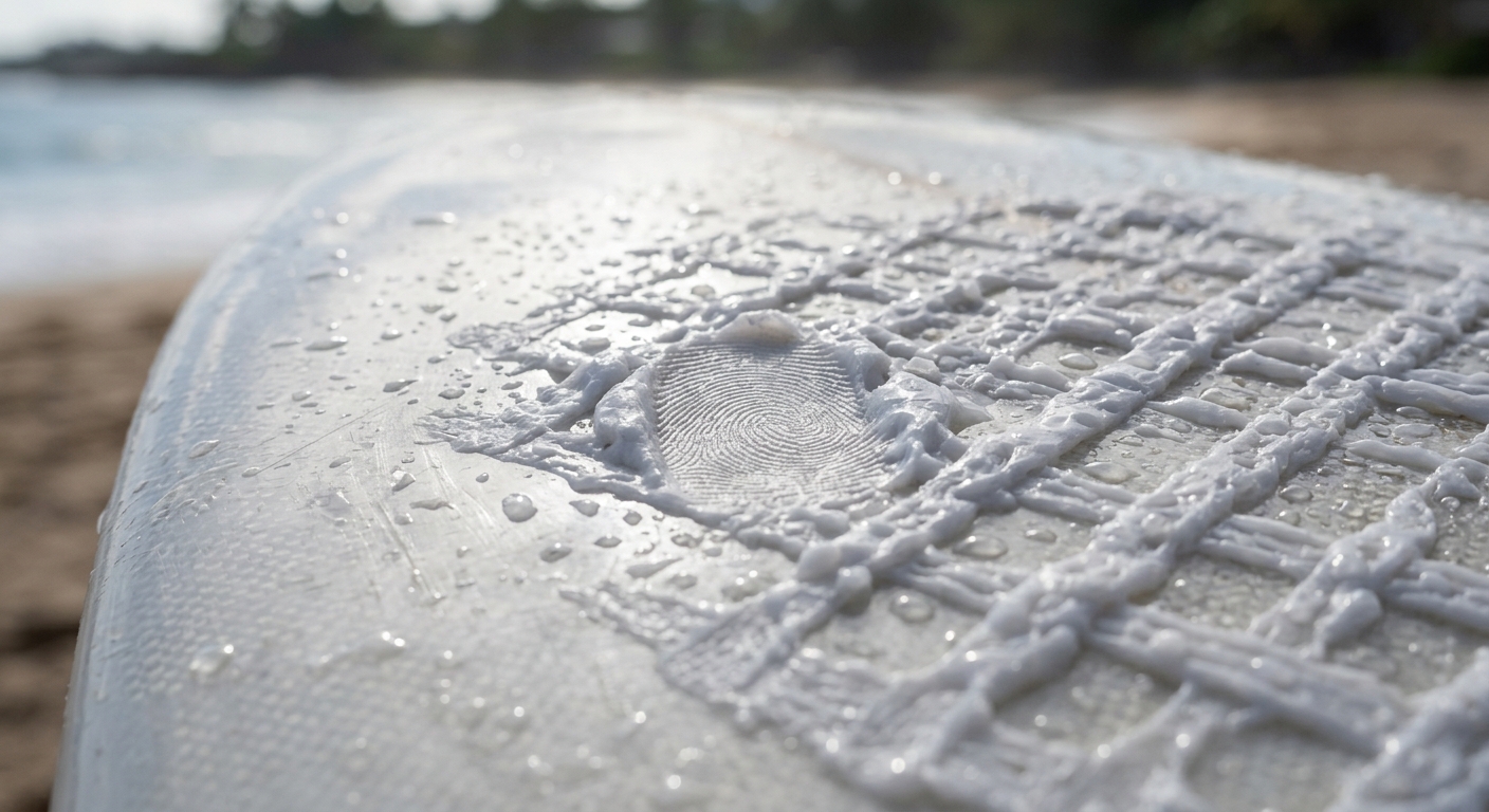 Close-up macro de la cire sur le pont d'une planche avec motif de friction